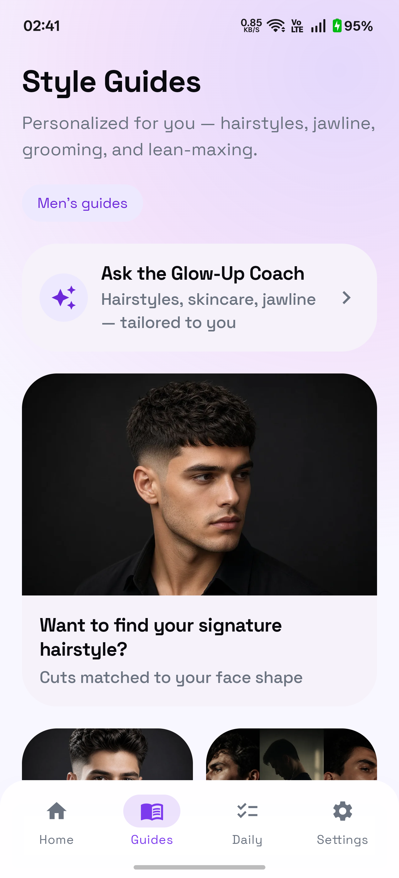 MyFaceShape guides section with hairstyle recommendations for face shape